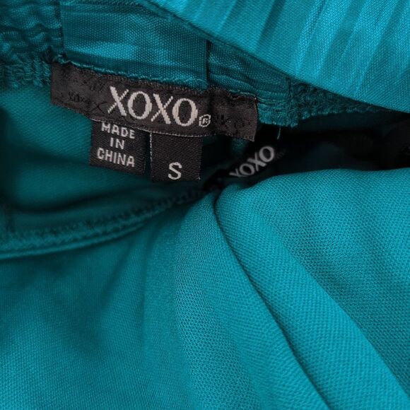 XOXO Y2K Teal Ruffle Rose Bodycon One Shoulder Mini Dress Size Small - Picture 3 of 9